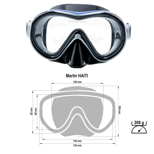 Маска для підводного плавання Marlin Haiti Blue/Silver/Black